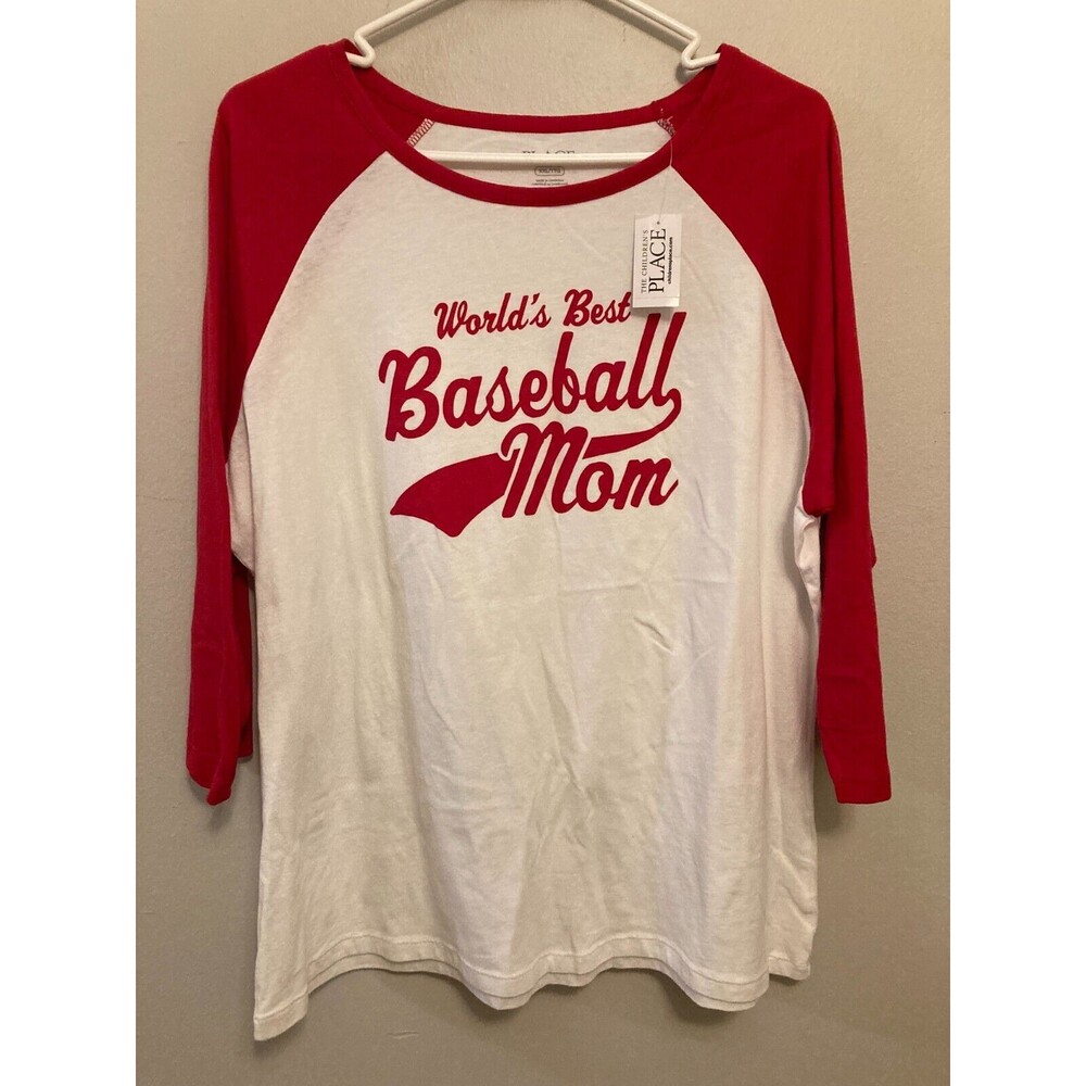 Childrens Place Womens Shirt Graphic White Worlds Best Baseball Mom Size XXL NWT